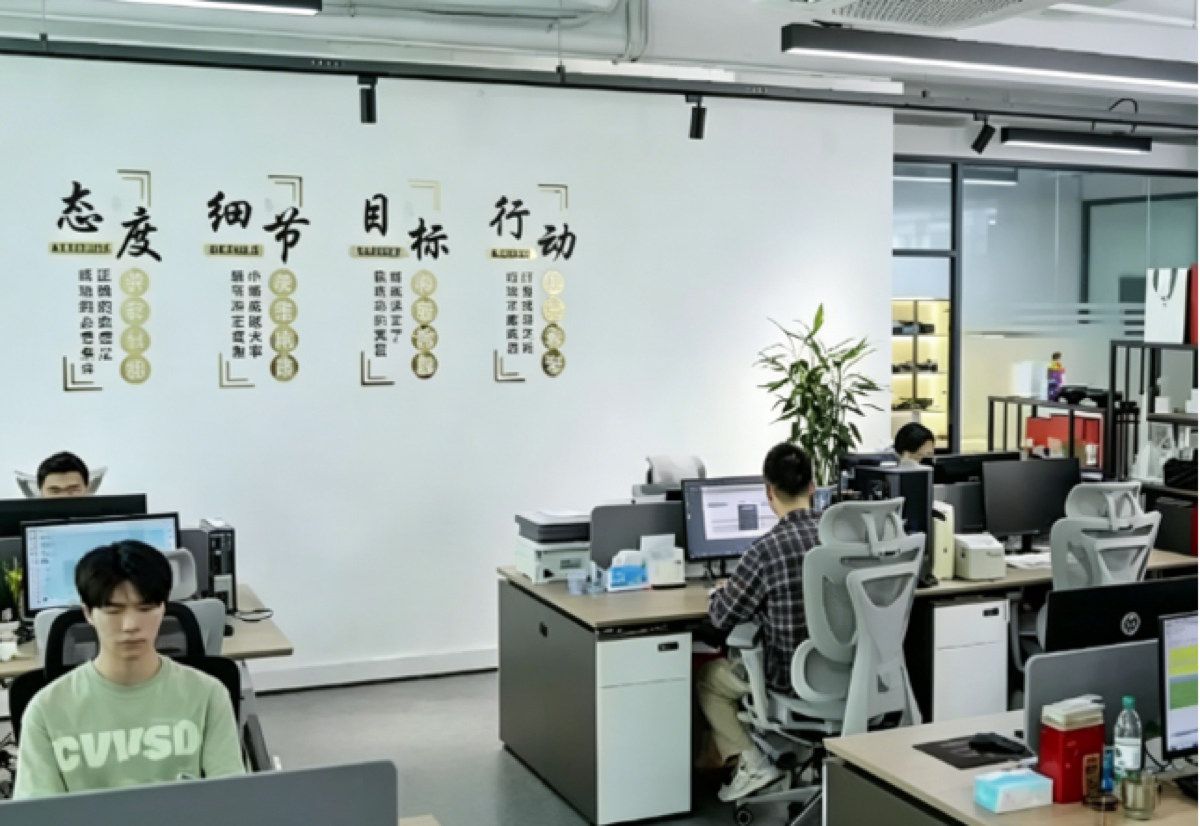 China-side office with team workstations.